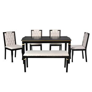 Edie <b>Dining</b> Table <b>Set</b> with Tufted <b>Chairs</b> and Bench Luxury Classic European Design Handmade Wood <b>Dining</b> Room Furniture - Product Image 2