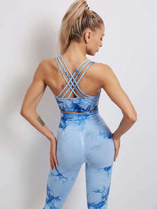 Ensemble de yoga tie-dye pour femme : Leggings taille haute et crop top à bretelles croisées, extensible dans les quatre sens, en Spandex et Polyester - Product Image 2