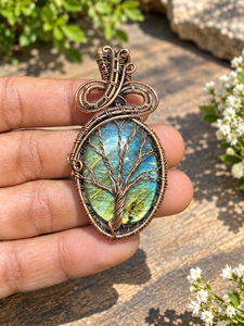 Pendentif Œil Arbre de Vie en Labradorite Naturelle, en Alliage de Cuivre Enroulé, Bijou Bohème Vintage, Charme, Cadeau Unisexe pour Enfants - Product Image 4