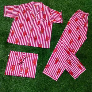 Conjunto de Pijama Floral Rosa 100% Algodón para Mujer al por Mayor con Bolsa de Almacenamiento a Juego |   Suave, Transpirable, Ligero, Lujoso, Informal - Product Image 6