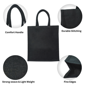 Sac à provisions en jute noir taille personnalisée avec tissu teint de marque privée pour la promotion des entreprises utilisation de la mode et acheteur en gros budgétaire - Product Image 4