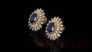 Boucles d'oreilles de luxe ovales en saphir et diamant, pendantes en grappe en or jaune taille marquise pour femme, vente en gros, haute joaillerie - Product Image 2