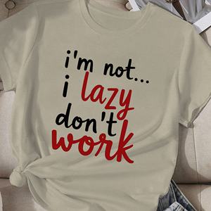 Camiseta cómoda informal para mujer con cuello redondo y manga corta con estampado de transferencia de calor en tejido de punto de poliéster - Product Image 3