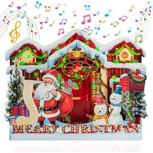 Light Musical Christmas 3D Greeting <b>Card</b> Santa Snowmen and Christmas Tree Pop up <b>Table</b> Decoration and Gift for Xmas - Product Image 1