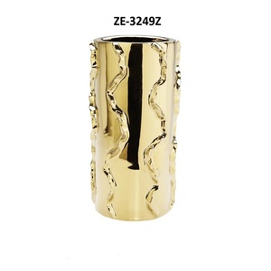 Jarrón Cilíndrico de Metal Dorado Moderno con Diseño de Ondas Abstractas, Portaflores de Lujo y Centro de Mesa para Decoración del Hogar - Product Image 1