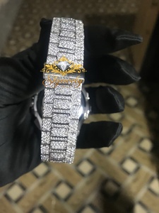 Iced Quartz <b>Watch</b> <b>Crystal</b> Bracelet Chronograph Wristwatch Blue Dial Gold Tone Dress <b>Watch</b> - Product Image 4