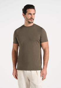 Camiseta de Punto para Hombre, Corte Ajustado, Color Verde Oliva, Manga Corta, Cuello Redondo, Estilo Casual, Color Sólido - Product Image 4