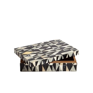 Black and white geometric mosaic storage <b>box</b> with lid decorative organizer container jewelry <b>keepsake</b> holder multipurpose case - Product Image 1