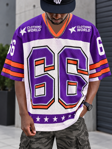 Maillot de football américain en maille violette, numéro 12, col en V, manches courtes, respirant, polyester, coupe classique pour homme, vêtements d'équipe - Product Image 3