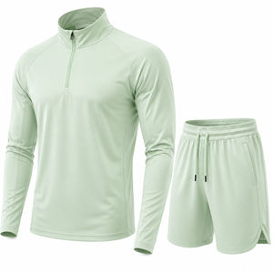 Fasmic International Men's Quarter-Zip Pullover Shorts <b>Set</b> Solid Breathable Anti-Pilling <b>Knitted</b> 100% Polyester Casual Spring - Product Image 6