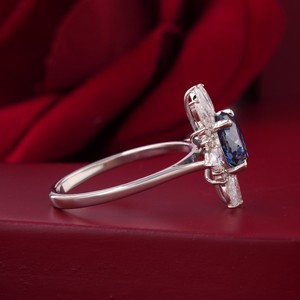 2.00 CT Fancy <b>Blue</b> Portuguese Cut Lab Grown Diamond <b>Ring</b> with Prong Setting in 14K Gold Cocktail Statement - Product Image 2