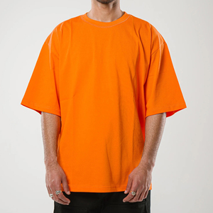T-shirt à manches courtes pour homme, coupe classique, écologique, respirant, 220g, orange, col rond, décontracté, en jersey de coton - Product Image 5