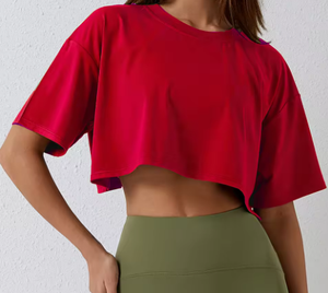 T-shirt de sport pour femme en coton, coupe ample, manches courtes, idéal pour la gym, le yoga, la course à pied et le fitness - Product Image 2