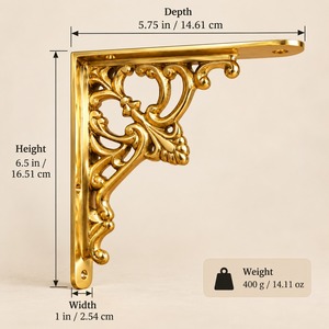 SHUBHAM Ornate Polished Brass <b>Shelf</b> Bracket <b>Decorative</b> Golden Wall Mounted <b>Shelf</b> Support for Wooden <b>Shelves</b> Home Decor - Product Image 6