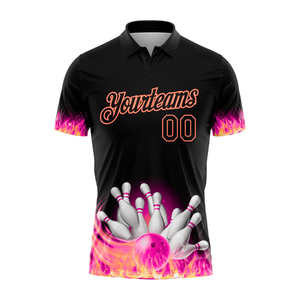 เสื้อโปโลทีมโบว์ลิ่งแบบกำหนดเองสำหรับผู้ชาย แขนสั้น เนื้อผ้าประสิทธิภาพสูง พิมพ์ลายแบบซับลิเมชั่น ปกเสื้อพับได้ ชุดกีฬา - Product Image 5