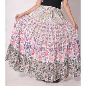 Falda Maxi Lavinas Ecológica, Transpirable, Informal, de Algodón con Estampado Floral, Estilo Boho, Patchwork, Hecha a Mano en India, para Mujer, Verano - Product Image 1