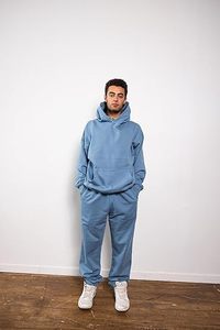 Sweat-shirt à capuche unisexe bleu clair, coupe ample, couleur unie, coton, décontracté, pour l'automne, avec cordon de serrage et poches latérales - Product Image 4