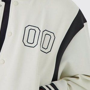 Men's <b>White</b> Varsity <b>Jacket</b> With Black Accents And Embroidered 00 Logo trending Style Autumn Wear Regular Fit - Product Image 5