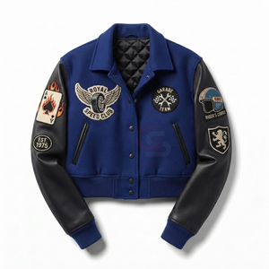 OEM Custom <b>Winter</b> Chenille Embroidery Logo wool body with <b>Leather</b> saleeve Bomber <b>Jacket</b> Genuine <b>Leather</b> crop Varsity <b>Jackets</b> - Product Image 1