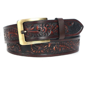 Cinturón de Cuero Repujado Estilo Western Vintage para Hombre, Color Marrón, con Diseño Floral y Hebilla Plateada Grabada - Product Image 5