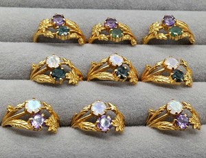Vintage Leaf Flower Natural Gemstone Assorted Brass 18K <b>Gold</b> Plated Handcrafted Trendy Moonstone <b>Amethyst</b> Botanical Branch <b>Rings</b> - Product Image 1