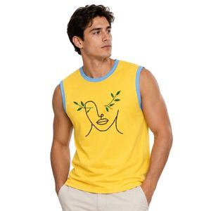 Débardeur sans manches personnalisé jaune et bleu ciel avec broderie minimaliste, gilet en coton pour homme, streetwear décontracté d'été - Product Image 1