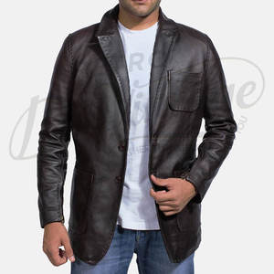 เสื้อเบลเซอร์หนังแท้สีน้ำตาลพรีเมียมสำหรับผู้ชายทรงเข้ารูปคลาสสิกแบบกระดุมสองเม็ดเสื้อสปอร์ตลำลองเสื้อแจ็คเก็ตธุรกิจแบบมืออาชีพ - Product Image 1