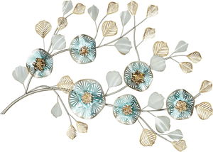 Arte Floral Metálico Azul Agua para Pared, Escultura Botánica Colgante con Hojas y Pétalos para Baño, Dormitorio, Decoración Inspirada en la Naturaleza - Product Image 3
