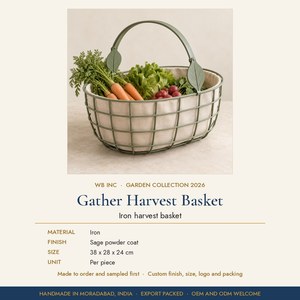 Panier de récolte en métal avec poignée, panier de jardin en fil de fer vert sauge pour la récolte de légumes et d'œufs - Product Image 2