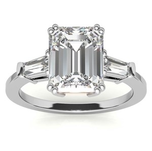 Trio <b>Emerald</b> Cut 8X10MM Moissanite Prong Set Luxury Certified 925 Sterling <b>Silver</b> White Gold Plated Three Stone Engagement <b>Ring</b> - Product Image 1