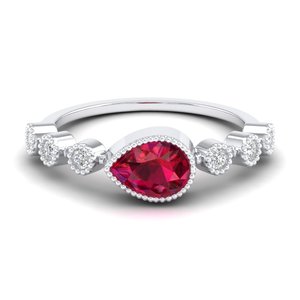 REYES Wholesale Price 925 Sterling Silver Pear Cut 0.75Ct Ruby Gemstone with Moissanite Ring For Women Anniversary Gifts Rings - Product Image 5