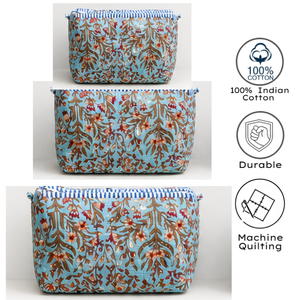Premium Eco-Friendly Boho Floral Block Print Quilted Cotton for Bag Set Multi-Function Storage Cosmetic Organizer Jewelry - Product Image 3