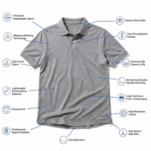 Polo de Algodón Gris de Manga Corta para Hombre, Corte Regular, Color Sólido Informal, Tejido de Punto, Diseño Transpirable - Product Image 6