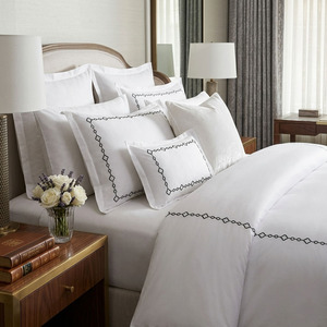 Wholesale Custom Cotton Duvet Cover <b>Sets</b> Embroidered Black Geometric Chains 250TC <b>Bedding</b> <b>Sets</b> & Pillowcases for Home Hotel - Product Image 1