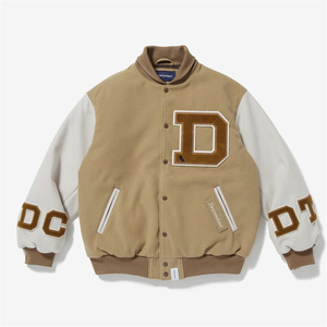 <b>Men's</b> Black <b>White</b> Varsity <b>Jacket</b> Embroidered Logo Preppy Style Autumn Wear Regular Fit Turn-down Collar - Product Image 3