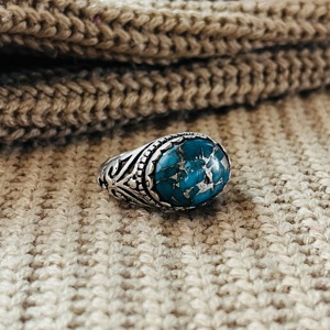 Turquoise <b>Rings</b> Boho <b>Brass</b> <b>Rings</b> Women Oxidized Silver Finish Tribal Floral Jewelry Boho Design - Product Image 1