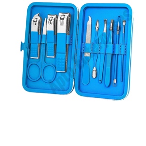 Herramientas de cuidado de pedicura Kit de aseo de acero inoxidable con estuche elegante Juego de manicura de 10 piezas azul Kit de Mini cortaúñas de viaje - Product Image 1