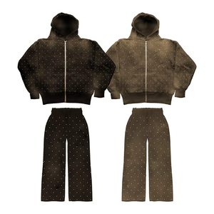 Ensemble de survêtement élégant à capuche orné de strass, veste zippée à manches longues et pantalon de jogging assorti, tenue de sport pour l'entraînement et le fitness - Product Image 5
