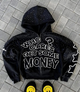 Sweat à capuche pour homme en molleton épais 100% coton, coupe classique, avec logo personnalisé, perles, poche vintage, respirant, hiver, couleur unie - Product Image 3