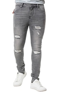 Jean en denim pour homme original, en Spandex/Coton, déchiré, délavé, coupe skinny légère, style streetwear, couleur unie - Product Image 6