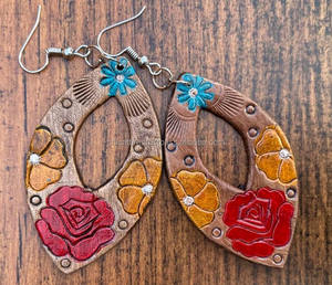 New Arrival Western Style Hand Tooled Carving Leather <b>Earrings</b> Women Cute Trendy Teardrop <b>Earring</b> Tooled Leather Western Jewelry - Product Image 3