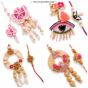Ensemble Rakhi et Lumba pour Bhai Bhabhi, ensemble Rakhi Lumba en perles de créateur, Rakhi Bhaiya Bhabhi traditionnel, Rakhi fait main, cadeau Rakshabandhan - Product Image 1