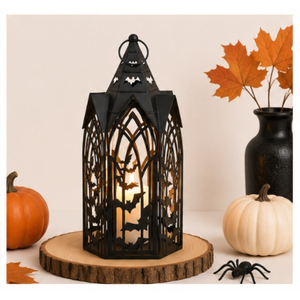 Factory Supply Classic Black <b>Lantern</b> Candle Holder Spooky Bat & Haunted House Tabletop Centerpiece for Halloween Home Decor - Product Image 4