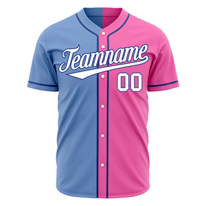 <b>Top</b> Premium Baseball Uniforms Jersey with Premium Quality <b>Mesh</b> Shirts and V Neck Jersey Front Button Short Sleeve Pink Sky <b>Blue</b> - Product Image 2