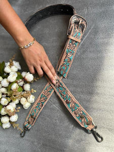 Nouvelle sangle de sac de remplacement peinte à la main en cuir véritable véritable avec ajusteurs sangle de guitare/caméra détachable personnalisée occidentale - Product Image 2