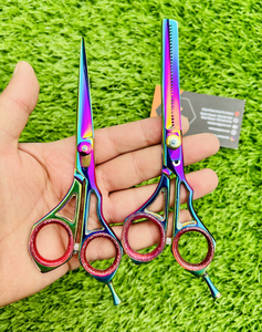 Juego de Tijeras de Peluquería y Tijeras de Entresacar de Acero Inoxidable con Hoja Afilada, Herramientas de Salón para Diestros, Mango Corto - Product Image 1