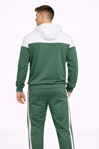Ensemble de survêtement sportif à capuche vert et blanc pour homme, avec un design color block moderne, conçu pour un confort supérieur - Product Image 3