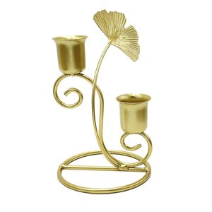 Porte-bougie en métal doré, porte-bougie en forme de feuille de ginkgo, porte-bougie décoratif, double porte-bougie, porte-bougie moderne - Product Image 3