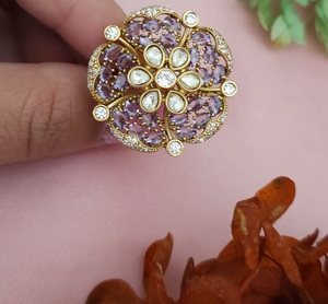STUNNING SPARKLES Stylish Premium Quality <b>Brass</b> Gold Plated Zircon Beautiful <b>Ring</b> for Party Wear Trendy Collection Women's Girls - Product Image 2