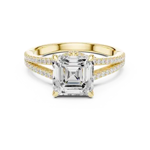 Bague de fiançailles en diamant de laboratoire taille Asscher 2,5 carats, or massif 18 carats, certifiée IGI, VVS E-F, micro-pavé, anneau fin à branches fendues - Product Image 1